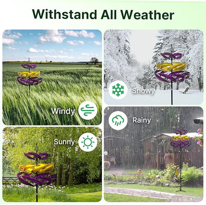 A ANLEOLIFE Wind Spinners Outdoor, 77" Large Metal Kinetic Wind Sculptures for Garden, 360 Degrees Swivel Yard Art with Welcome Sign and Flag Decoration