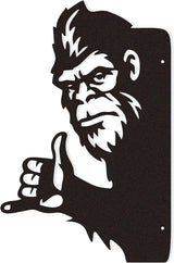Zckjnoi Sneaky Sasquatch Metal Wall Art - Laser Cut Bigfoot Rock Gesture Sign, 15.8x10.2 Inch Outdoor Yard Decor for Garden & Tree Areas