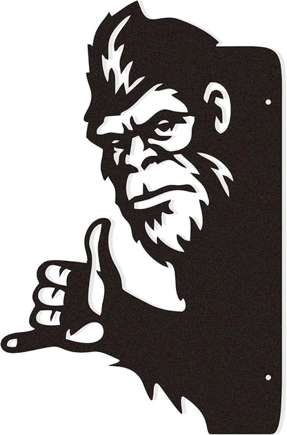 Zckjnoi Sneaky Sasquatch Metal Wall Art - Laser Cut Bigfoot Rock Gesture Sign, 15.8x10.2 Inch Outdoor Yard Decor for Garden & Tree Areas