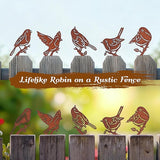 5PCS Rusty Birds Decoration, Outdoor Birds Wall Decor, Backyard Garden Decor for Outside, Rustic Yard Fence Decorations - Metal Yard Art, Birds Craft Sculptures and Statues Ornaments, Robins