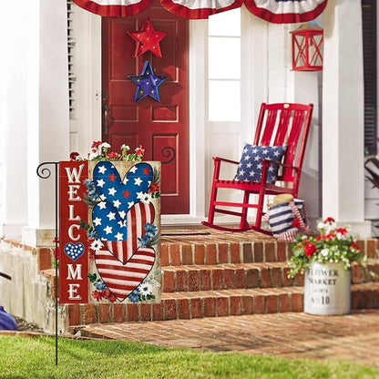 AVOIN colorlife Patriotic 4th of July Welcome Garden Flag 12x18 Inch Double Sided, Memorial Day Independence Day American Stars and Stripes Love Heart Yard Outdoor Decoration