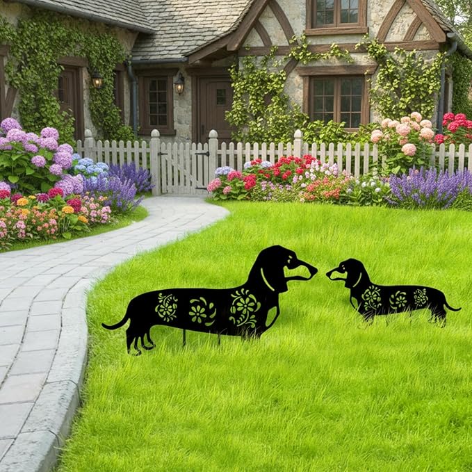 FoldTier 2 Pack Metal Dog Garden Decor for Outside Dachshund Garden Stakes Black Silhouette Decorative Stakes Decorations Dachshund Gifts Dog Lovers Yard Patio Lawn Outdoor Decor