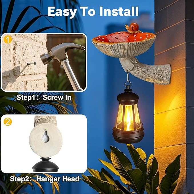 Etlemonde Solar Mushroom Garden Statue, Cute Hand-Painted Resin Decoration with Snail & Lantern, Waterproof Outdoor Ornament, Perfect Fairy Garden Decor & Unique Gift(Red)