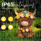 Colingmill Highland Cow Solar Statue Outdoor Decor Resin Highland Cow Figurine with Flower Gifts for Women Mom for Spring Yard Garden Lawn Ornaments, Calf Gnome Herd Lovers(Bright)