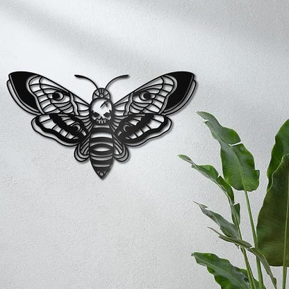 CREATCABIN Death Head Moth Metal Wall Decor Black Skull Metal Wall Art Hanging Ornament Iron Moth Wall Decoration Sculpture Butterfly Gothic Wall Decor for Modern Farmhouse Rustic Home 12 x 6.7Inch