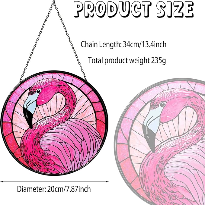 Flamingo Stained Glass Window Hanging 7.87inch Bird Light Sun Catcher Gifts for Women Wall Decor Handmade Flamingo SunCatcher Decoration for Garden Home Decor