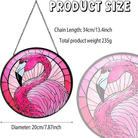 Flamingo Stained Glass Window Hanging 7.87inch Bird Light Sun Catcher Gifts for Women Wall Decor Handmade Flamingo SunCatcher Decoration for Garden Home Decor
