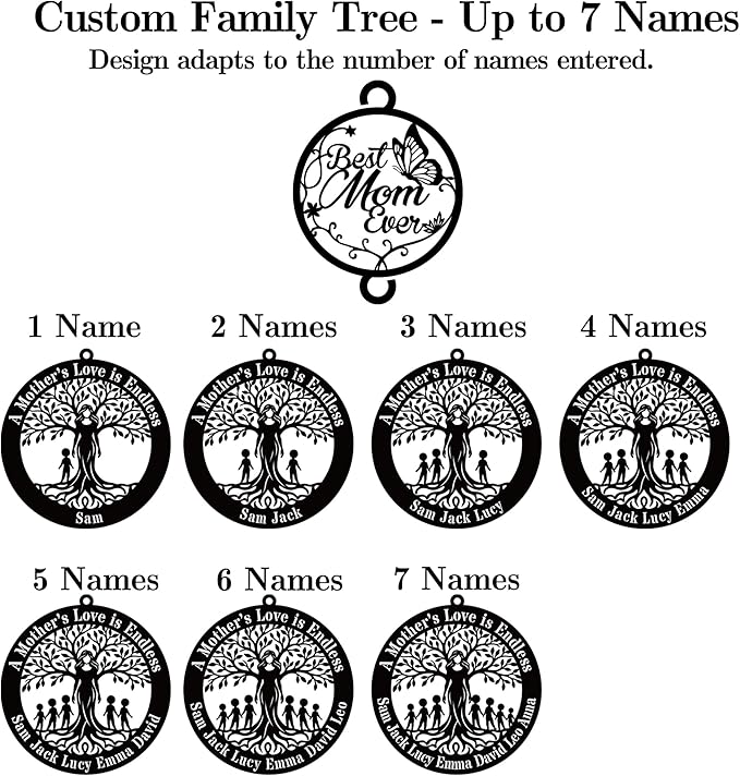 Personalized Mother’s Day Wind Chimes with Custom Metal Signs, Best Mom Ever & Tree of Life Design, Engraved Names Memorial Wind Chime Gift for Mom, Outdoor Garden Patio Sympathy Decor