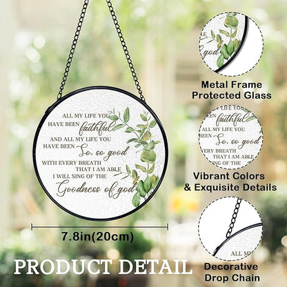 Christian Gifts for Woman, Christian Suncatchers Stained Glass Window Hanging, Goodness of God Bible Verse Sun Catchers Indoor Window Glass Round Wall Decor, Religious Wall Hanging, 7.9x7.9in