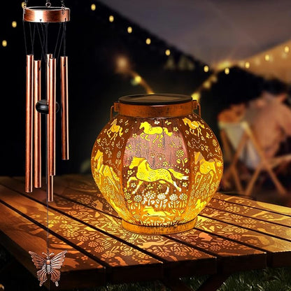Horse Wind Chime, Waterproof Hanging Solar Light for Outdoor Courtyard is a for mom, Grandma, Sisters and Women on Christmas, Mother's Day and Thanksgiving