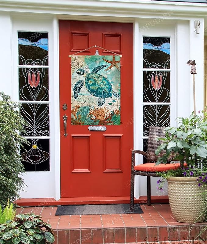 Sea Turtle Summer House Flag 28 x 40 Inch Double Sided, Summer Welcome Tropical Ocean Burlap Yard Flag Holiday Outside Decorations
