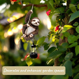 Solar Sloth Hanging Statue with Lantern – Indoor Outdoor Climbing Sloth Decor for Garden Yard Porch Balcony, Cute Animal Yard Art, Housewarming for Mom Grandma Women