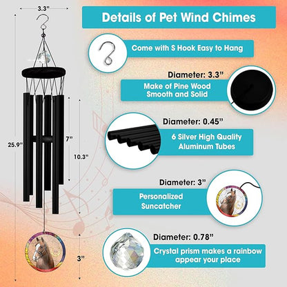 Personalized Horse Wind Chimes for Outside, Custom Photo Crystal Pet Suncatcher Ornament, Horse Lover Gifts for Women Men, Unique Pet Memory Keepsake, Windchimes Outdoors for Garden Home Décor