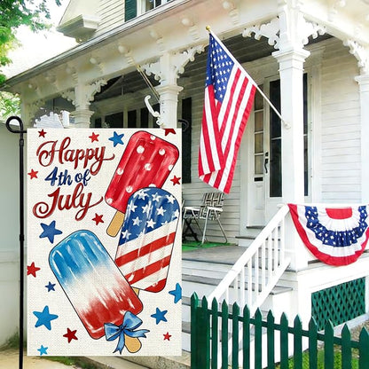 4th of July Garden Flag 12x18 Inch, Popsicles Double Sided Flag for Yard Outdoor Decoration