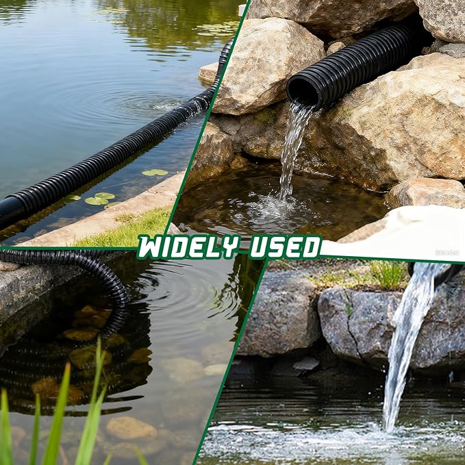 Pond Tubing 2” × 20 Feet Black Flexible PVC Pond Hose,Garden Pond PVC Tube - Reinforced, Kink-Resistant Tubing for Pumps, Fountains & Waterfalls, with 4 Clamps,2" Dia