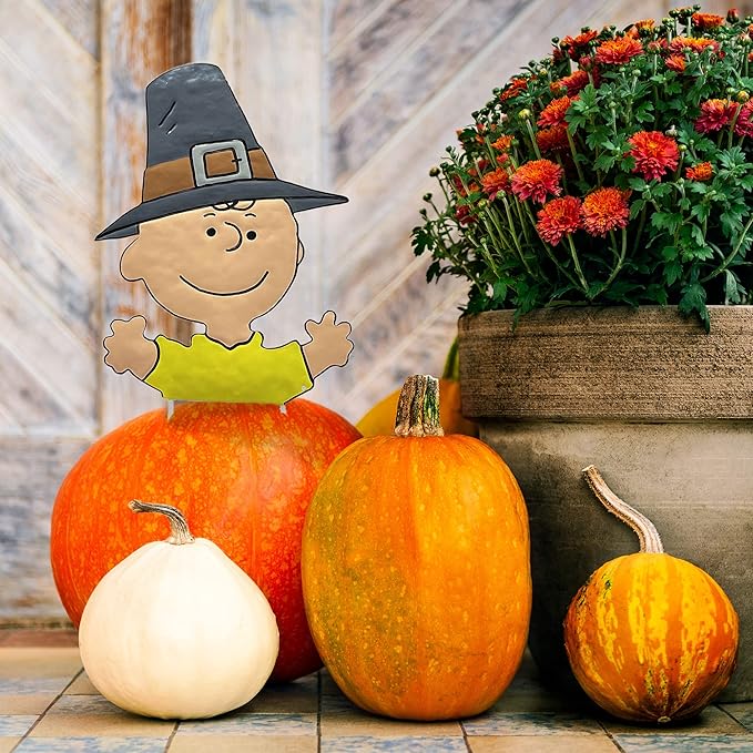 PRODUCTWORKS Peanuts Pumkin Press-in Icon Metal Stake Halloween Harvest Decor Porch Decorating Indoor Outdoor (Thanksgiving Charlie Brown)