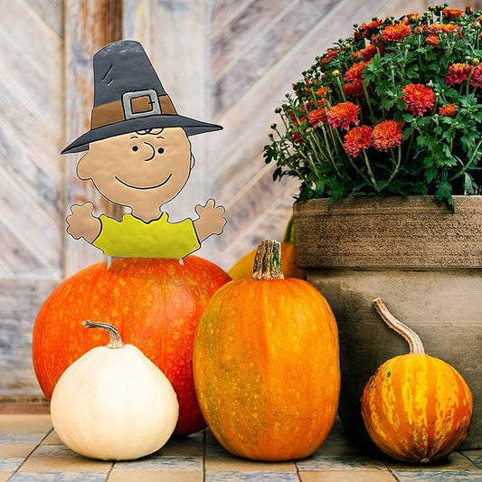 PRODUCTWORKS Peanuts Pumkin Press-in Icon Metal Stake Halloween Harvest Decor Porch Decorating Indoor Outdoor (Thanksgiving Charlie Brown)