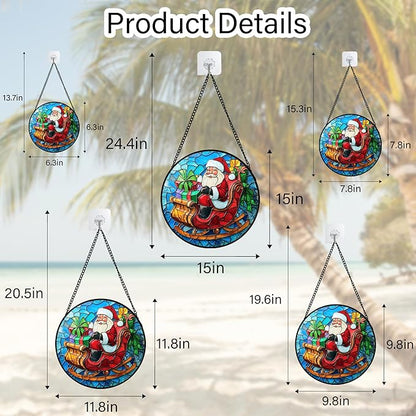 DASTOLL Stained Glass Window Hanging - Red Santa Claus Gift Box Suncatcher for Doors Home Christmas Decoration Winter Sun Catcher Thanksgiving New Year Birthday Gift for Women Men Mom Nana 6.3 in