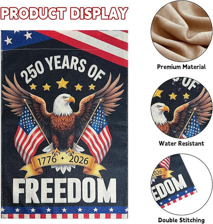 250 Anniversary USA Garden Flags, 250 Year American Anniversary Yard Flags 12x18 Inch Double Sided, Patriotic with Eagle Design Flag 250th Anniversary Decorations for Porch Patio Lawn Garden Decor