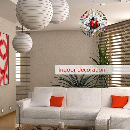 Ladybug Wind Spinner 3D for Outdoor Decor, Stainless Steel Hanging Wind Spinner, Kinetic Art 10 inch Ornament Spinner for Garden Decoration