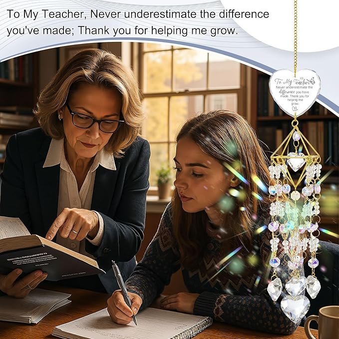 AceOrbit Teacher Thank You Gift, Crystal Suncatchers for Window Hanging Wind Memorial Gifts Chime Garden Suncatchers Rainbow Indoor Outdoor Decor Birthday Christmas Happy Teacher's Day Gifts