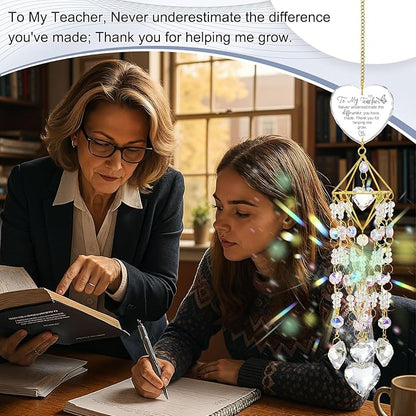 AceOrbit Teacher Thank You Gift, Crystal Suncatchers for Window Hanging Wind Memorial Gifts Chime Garden Suncatchers Rainbow Indoor Outdoor Decor Birthday Christmas Happy Teacher's Day Gifts