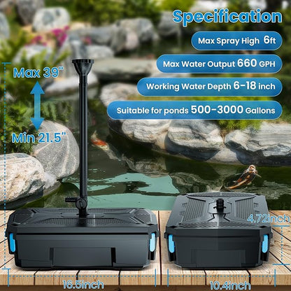 NFESOLAR All-in-one Pond Filter Fountain Kit, 660 GPH Submersible Water Pump with 3-Layer Filtration, UV Clarifier for Outdoor Ponds Up to 2000 Gallon, Fish Tank, Pool, Garden Waterscape N2390