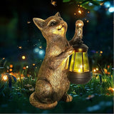 HONGLAND Cat Outdoor Statues Garden Decor, Cat Figurines Solar Lantern Lights, Birthday Gifts for Mom, Front Patio Balcony Yard Art Lawn Ornaments Porch Outdoor Decorations