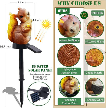 SmilingTown Solar Squirrel Garden Lights - Outdoor Decorative Stake Light Waterproof for Yard Patio Pathway Lawn Ornaments Garden Decorations Gifts (2 Packs)