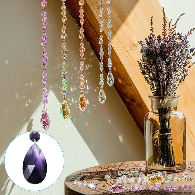 PATIKIL Teardrop Crystal Chandelier Pendants Beads, 10 Pack 145mm Length 38mm Chandelier Prisms Parts Ornaments Hanging Beads for DIY Arts Crafts Decoration, Violet