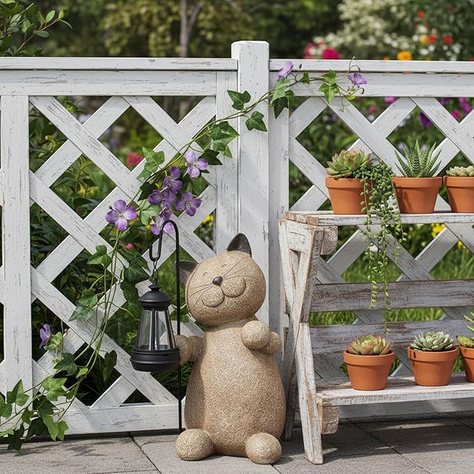 Braxio Solar Cat Garden Statue Decor - Standing Kitten Holding Lantern Weatherproof Resin Sculpture for Patio Yard Lawn Pathway Garden Gifts for Mom Grandma 9 x 5.5 x 11.6 Inch