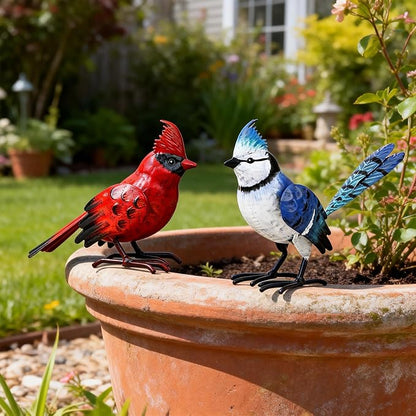 Shorayn Cardinal Decor Garden Statues Metal Bird Yard Art Sculptures,Standing Blue Jay Figurine Outdoor Decoration for Lawn Ornament,Christmas Housewarming Birthday Gifts for Women