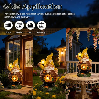 AVEKI Solar Garden Gnome Statue, Funny Gnome Honey Pot Figurine with Solar Light, Outdoor Waterproof Resin Garden Art for Patio Yard Lawn Balcony Ornament, Ideal Gift for Mom Grandma Women