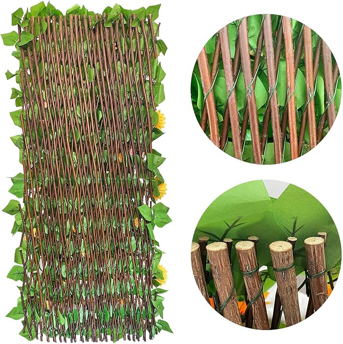 Expandable Fence Privacy Screen for Balcony Patio Outdoor,Decorative Faux Ivy Fencing Panel,Artificial Hedges (Single Sided Leaves) (1)