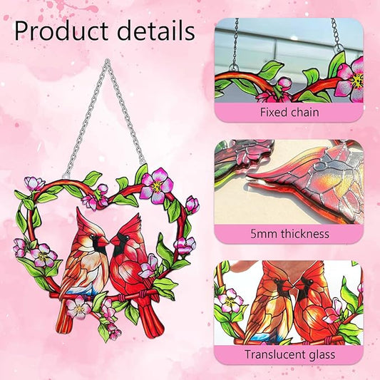 Stained Glass Window Hanging Cardinal Suncatcher, Red Cardinal Gifts for Women, velaboll 10 inch Cardinal Decor for Home Decor, Garden, Patio, Gift for Nature and Bird Lovers