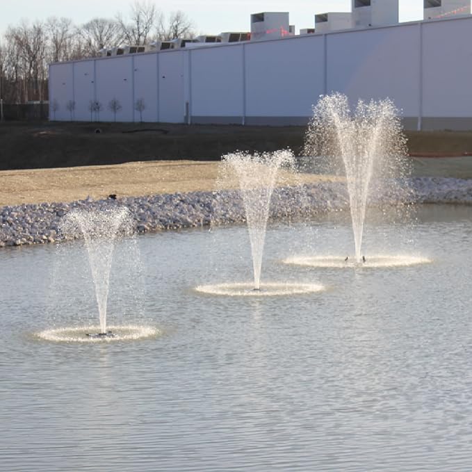 HALF OFF PONDS Floating Fountain, 1.2 HP Pond Aerator, 200 ft Cord, 10,000 GPH Water Pump, 11 Spray Patterns, Color-Changing Lights & Control Box, for Large Ponds, Lakes & Water Gardens