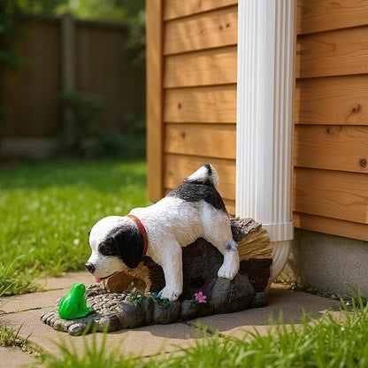 Tuxedo Dog Statue Gutter Downspout Extensions, Black White Dog Figurine Decorations Rain Gutter Downspout Splash Block Cover Sculpture Decorative, 3" × 4" Downspouts