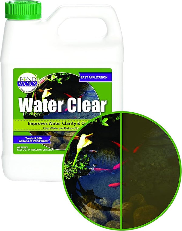 Pond Worx Water Clear - Concentrated Formulation Improves Water Clarity and Quality, Helps Clear Cloudy Water, Safe for Fish, Pets, and Plants - 1 Quart (32ounces)