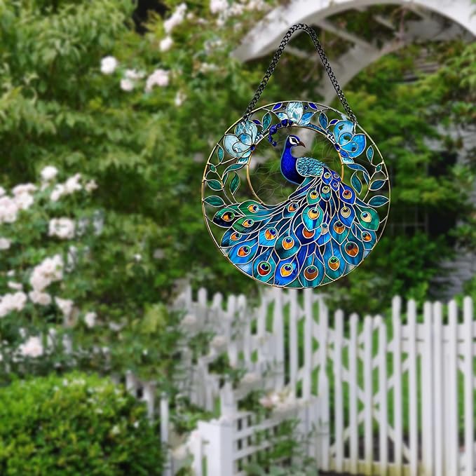 Plexiglas Peacock Suncatcher Kit - Stained Plexiglass Window Hanging for Room Decor Aesthetic, Cute Garden Decor for Outside, Yard and Balcony Decor - Home Decor Aesthetic SunCatcher