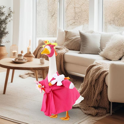 Shyyween Mommy and Baby Porch Goose Outfit for 23'' Cement Statue Silly Geese Clothes Hot Pink Bathrobe with Baby Geese for Outdoor Garden Yard Lawn Patio Duck Decoration
