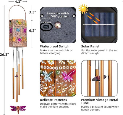 for Women - Dragonfly Solar Wind Chimes for Outside Solar Lights Outdoor Decor Gifts for Women Mom Grandma