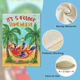Welcome Summer Parrot Bird Decorative Garden Flag, It's 5 O'clock Somewhere Beach Coastal Tropical Palm Tree Yard Outside Decoration, Hawaii Nautical Outdoor Small Home Decor Double Sided 12x18