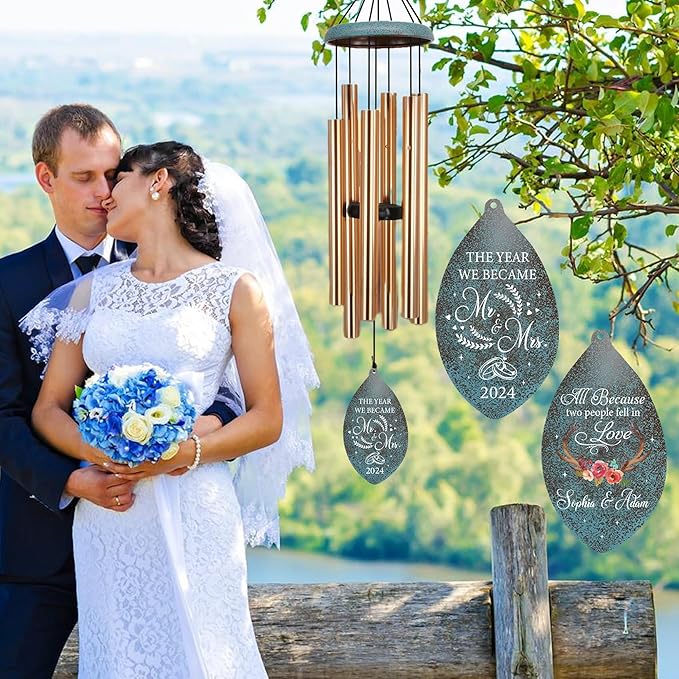 ASTARIN Wedding Gifts Wind Chime, Personalized Names & Date Wind Chimes Gifts for Couple 2026, Wedding Gift for Newlywed Bride Groom Husband Wife, Valentine’s Day Anniversary(Produced in USA)