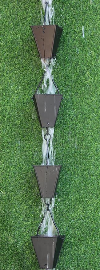 KAM Home Bronze Tapered Square Cups Rain Chain with Installation Kit (Black, 13)