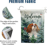 Welcome Winter Garden Flags Cavalier King Charles Spaniel Garden Flag Cardinal Birds on Snowy Pine Tree Flag Dog Yard Flags for Outside 12x18 Double Sided Christmas Decorative Lawn Flags