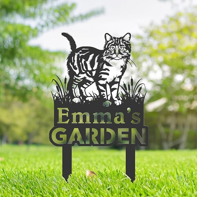 Personalized Cute Cat Kitten Metal Garden Sign,Custom Yard Sign With Stake,Outdoor Garden Décor,Pet Cat Lawn Garden Decorated Statue,Cat Sympathy Yard Metal Sign,Cat Lover Gifts Kailyard Plaque.
