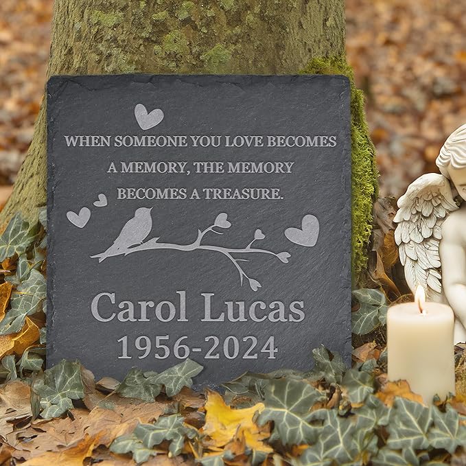 Memorial Garden Stone, Memorial Stone, Personalized Memorial Gifts, Sympathy Gifts for Loss of Loved One, Bereavement Gifts for Loss of Father Mother - The Memory Becomes a Treasure - Square