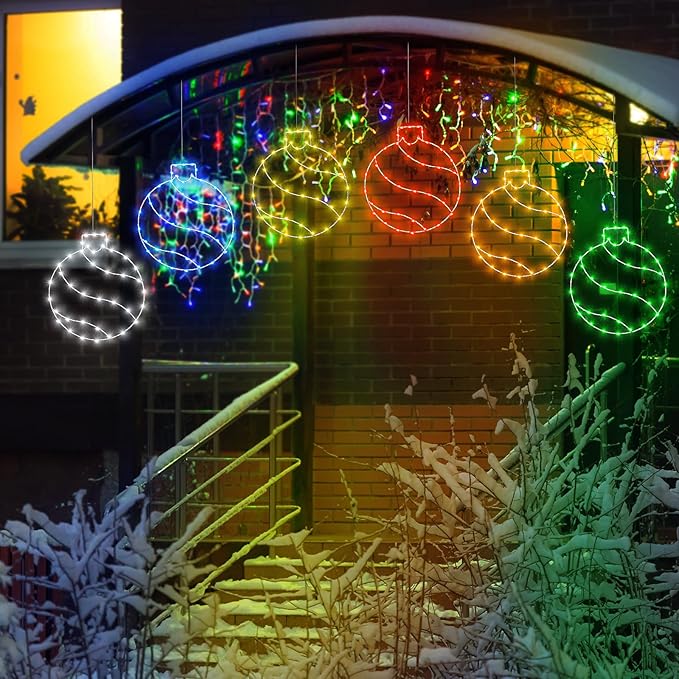 Jinei 6 Pack 16 Inch Large Christmas Window Lights Christmas LED Ball Lights Xmas Ball Window Lighted for Holiday Indoor Outdoor Wall Door Decorations, 6 Decorative Colors