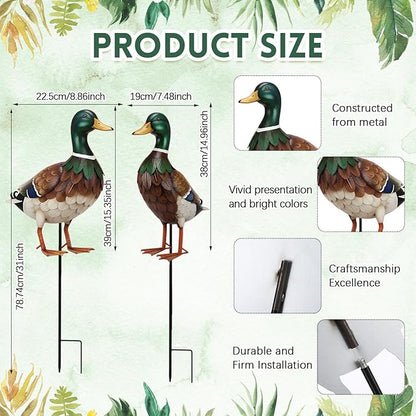 2 Pcs Metal Duck Yard Stakes 31" Duck Yard Art Waterproof Garden Stakes, Colorful Animal Sign for Porch Lawn, Gifts for Ducks Lover