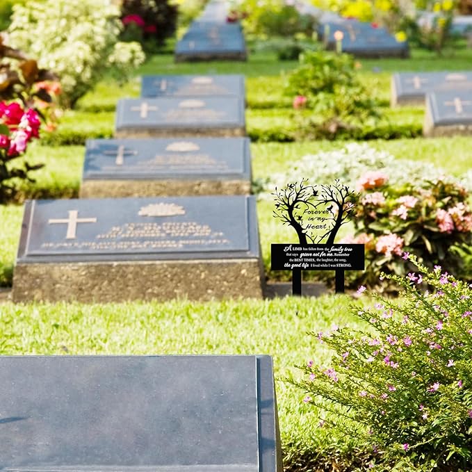 Garden Stake Graves Cemetery Decorations Metal Memorial Grave Markers Family Tree Graveyard Commemorative Plaque for Dad Mom Remembrance Plaque Stake Sympathy Graveside Decor Sign for Outdoor